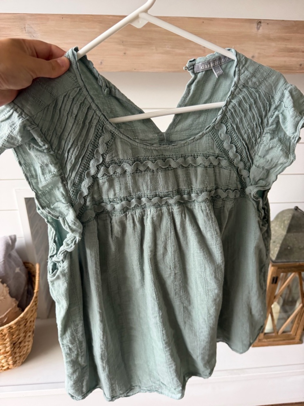Daniel Rainn Sage Green Cotton Peasant Blouse